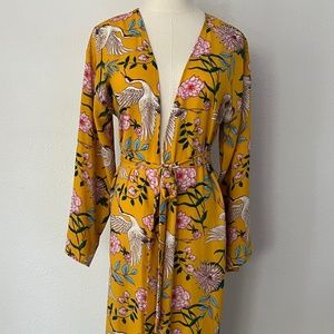 Band of Gypsies Yellow Floral Crane Bird  Kimono XS Extra Small